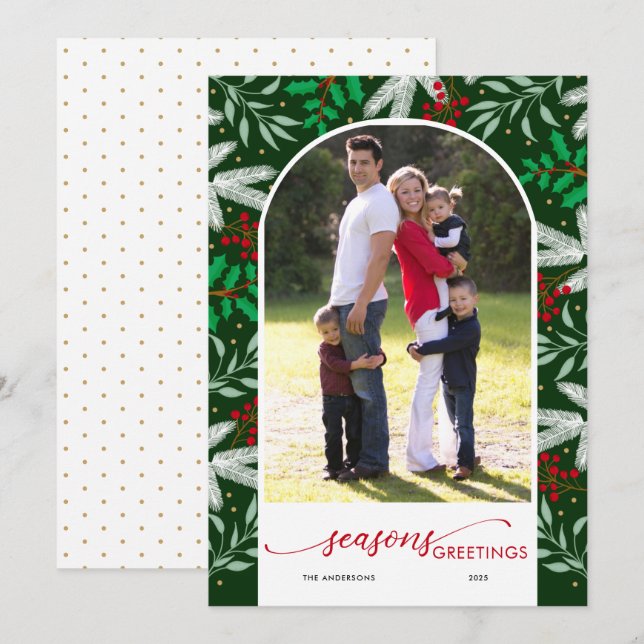 Cartes Pour Fêtes Annuelles Bonnes Fêtes vertes en arc de verdure (Devant / Derrière)