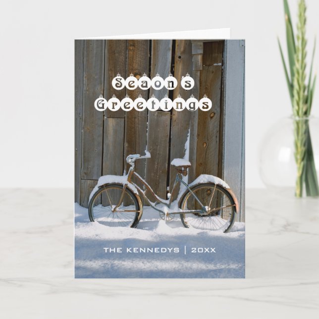Cartes Pour Fêtes Annuelles Bonnes Fêtes - Vieux Vélo couvert de neige (Devant)