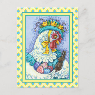Cartes Pour Fêtes Annuelles BONNET DE PÂQUES ET OEUFS, PRINTEMPS POULET Coloré