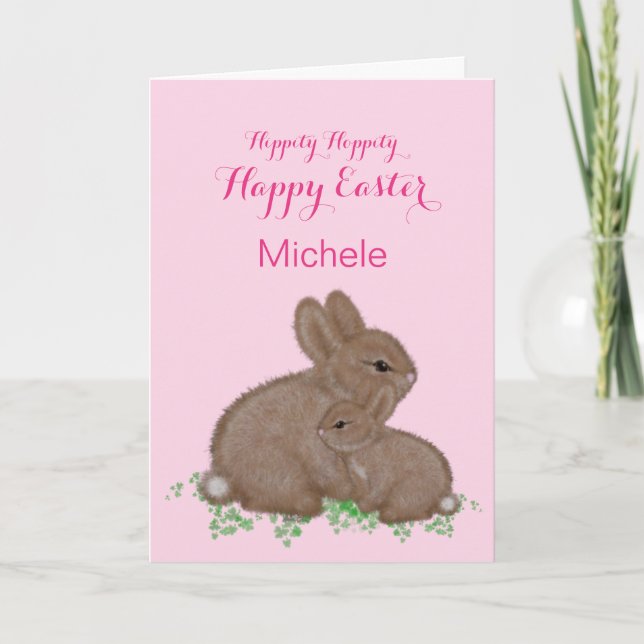 Cartes Pour Fêtes Annuelles Bonnets de bois mignons en Pâques rose cou (Devant)