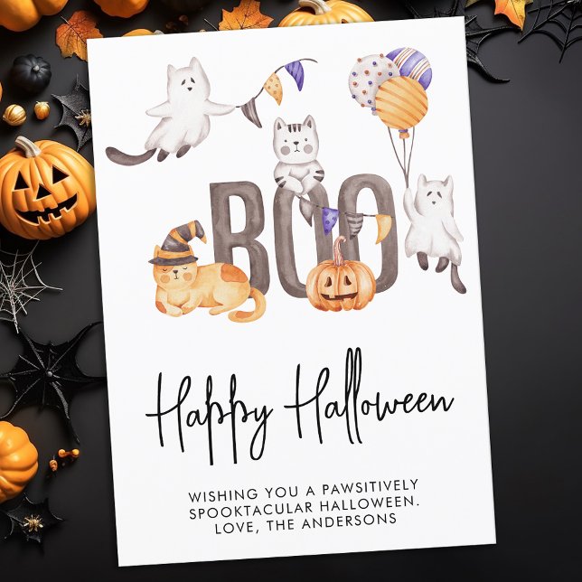 Cartes Pour Fêtes Annuelles Boo Cute Kid's Halloween Chats Ghosts Citrouille (Créateur téléchargé)