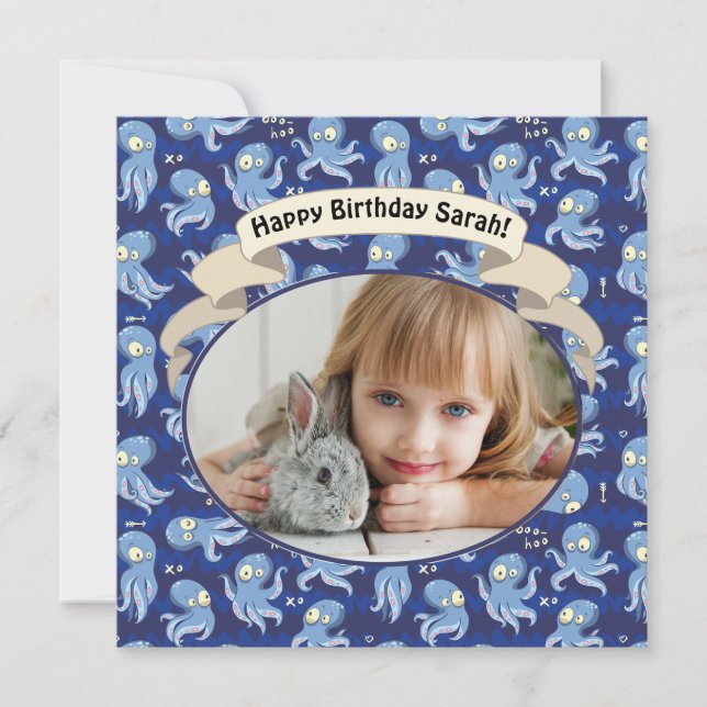 Cartes Pour Fêtes Annuelles Boo Octopus Blue Cute Anniversaire de enfant Invit (Devant)