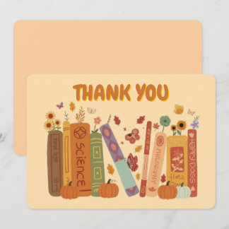 Cartes Pour Fêtes Annuelles Bookish Pumpkin Orange Yellow Flat Thank You Card