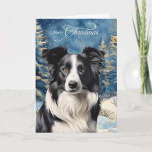 Cartes Pour Fêtes Annuelles Border Collie Chien Bois Forêt Noël