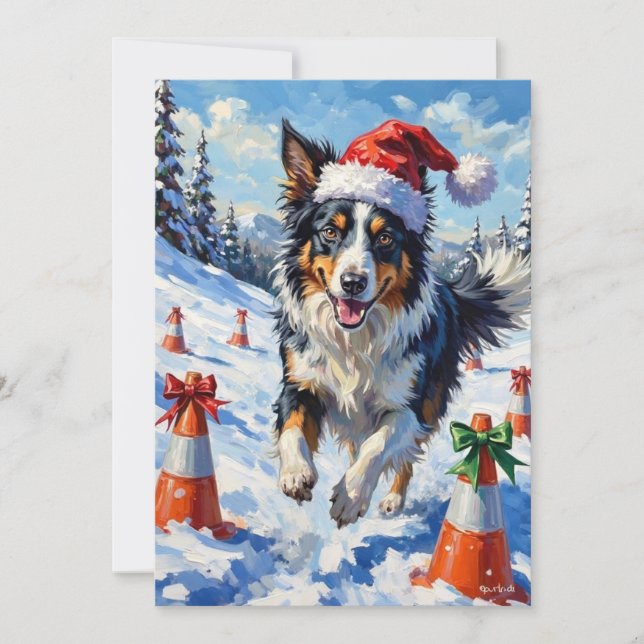 Cartes Pour Fêtes Annuelles Border Collie Dog Christmas Snow Agility Fun (Devant)