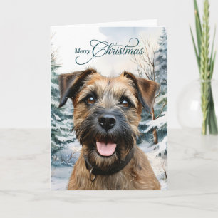 Cartes Pour Fêtes Annuelles Border Terrier Chien Forêt de Bois Noël