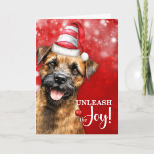 Cartes Pour Fêtes Annuelles Border Terrier Dog Libérez la Joie Noël