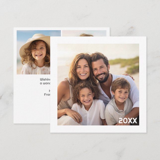 Cartes Pour Fêtes Annuelles Bordure blanche minimale moderne avec 3 photos tot (Devant / Derrière)