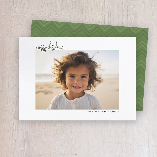 Cartes Pour Fêtes Annuelles Bordure blanche minimale - Photo horizontale - che (Modern, minimal Christmas card with white border)