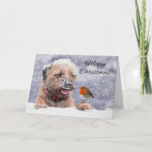 Cartes Pour Fêtes Annuelles Bordure Chien Terrier Dans La Neige, Joyeux Noël