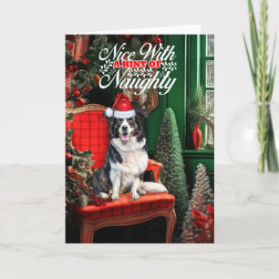 Cartes Pour Fêtes Annuelles Bordure Collie Chien de Noël Naughty ou Nice