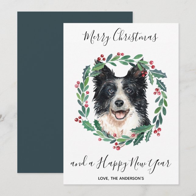 Cartes Pour Fêtes Annuelles Bordure Collie Chien élégant Joyeux Noël (Devant / Derrière)
