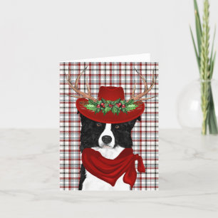 Cartes Pour Fêtes Annuelles Bordure Collie et Western Plaid Noël