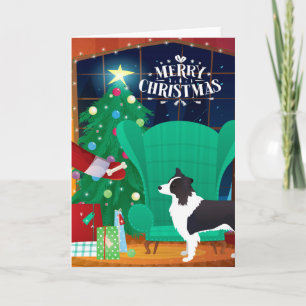 Cartes Pour Fêtes Annuelles Bordure Collie Noël Père Noël cadeau
