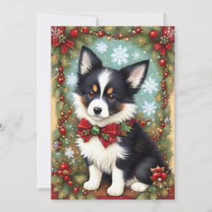 Cartes Pour Fêtes Annuelles Bordure Collie Puppy Retro Vintage Noël