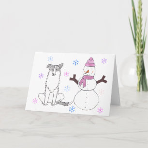 Cartes Pour Fêtes Annuelles Bordure Collie & Snowman
