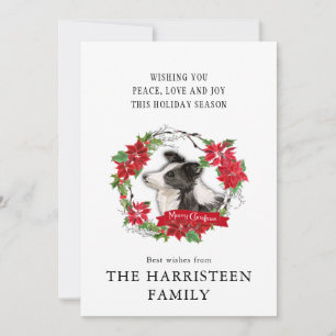 Cartes Pour Fêtes Annuelles Bordure d'aquarelle Collie Poinsettia Wreath