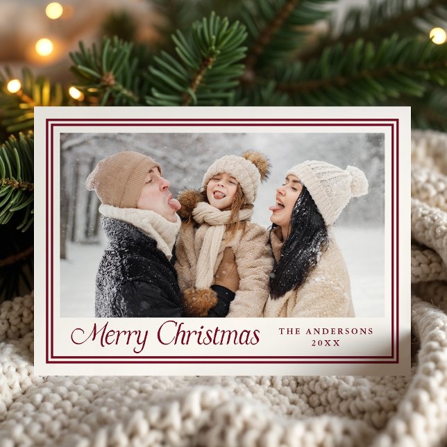 Cartes Pour Fêtes Annuelles Bordure de canneberge classique Joyeux Noël Photo (Créateur téléchargé)