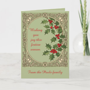 Cartes Pour Fêtes Annuelles Bordure de Noël Art Nouveau Holly Berry