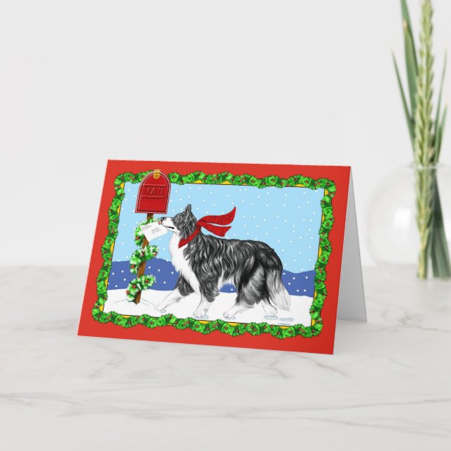 Cartes Pour Fêtes Annuelles Bordure de Noël Collie Mail (Devant)