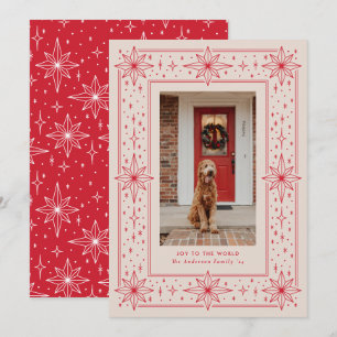 Cartes Pour Fêtes Annuelles Bordure d'étoile rouge et beige