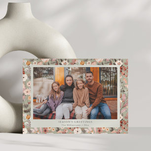 Cartes Pour Fêtes Annuelles Bordure Florale Noël Familial Neutre et Confortabl