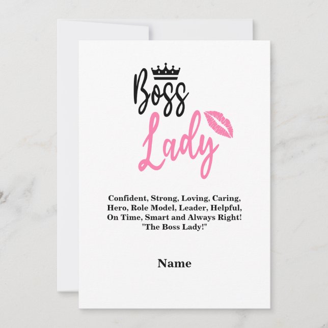 Cartes Pour Fêtes Annuelles Boss Lady, Nom Personnalisé Cadeau Pour Elle (Devant)