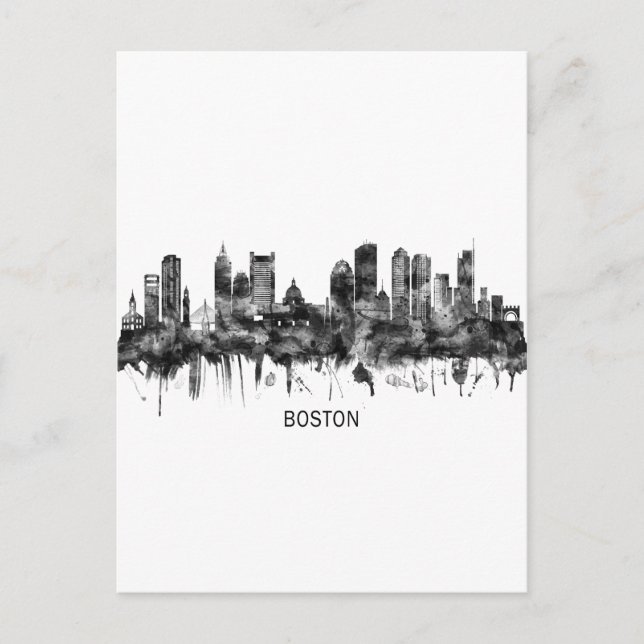 Cartes Pour Fêtes Annuelles Boston Massachusetts Skyline (Devant)