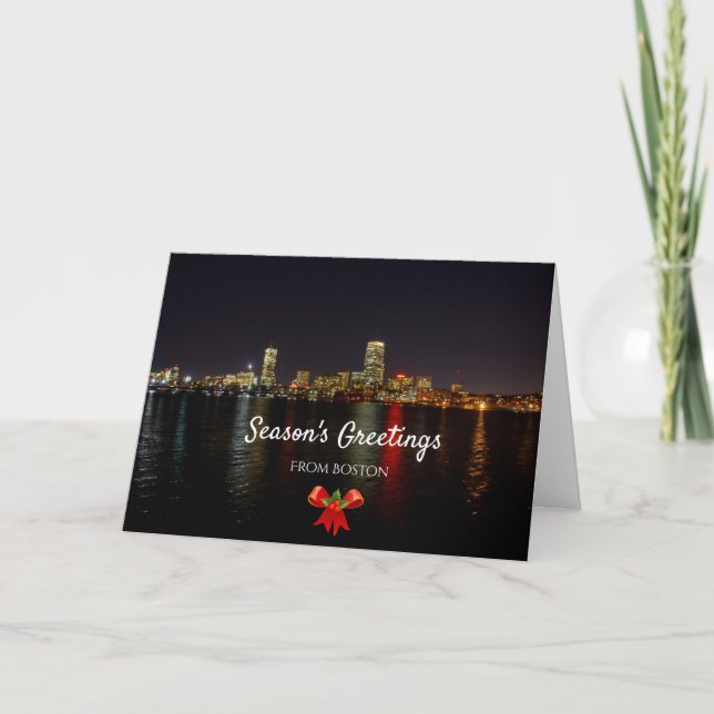 Cartes Pour Fêtes Annuelles Boston Massachusetts Skyline Voiture de Noël (Devant)