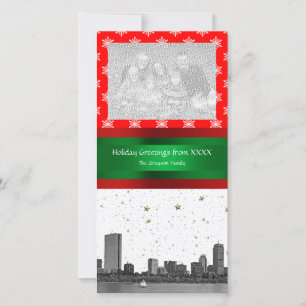 Cartes Pour Fêtes Annuelles Boston Skyline Red Snowflon Noël