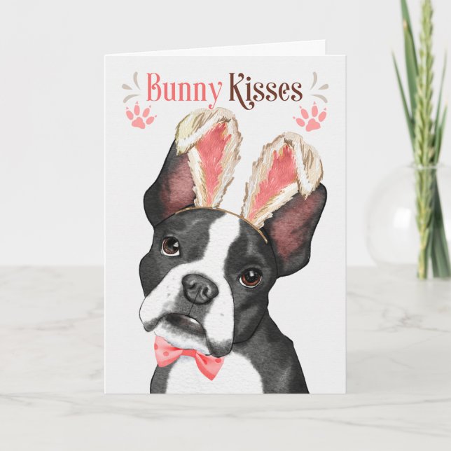 Cartes Pour Fêtes Annuelles Boston Terrier à Bunny Ears pour Pâques (Devant)