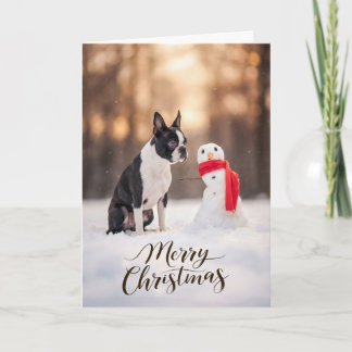 Cartes Pour Fêtes Annuelles Boston Terrier Christmas Snowman