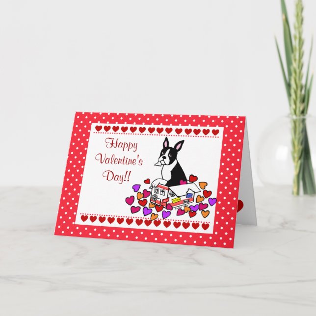 Cartes Pour Fêtes Annuelles Boston Terrier dans la bande dessinée Valentine de (Devant)