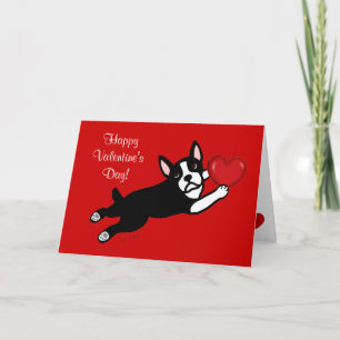 Cartes Pour Fêtes Annuelles Boston Terrier et coeur rouge Valentine