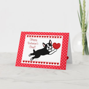 Cartes Pour Fêtes Annuelles Boston Terrier et coeur rouge Valentine
