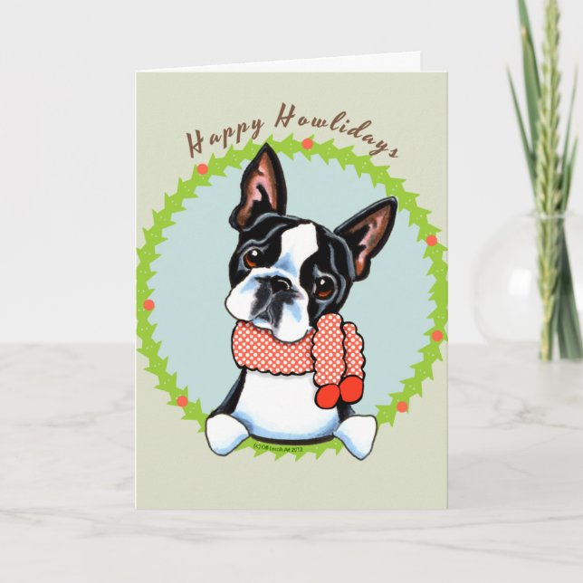Cartes Pour Fêtes Annuelles Boston Terrier Happy Howlidays (Devant)