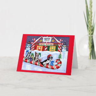 Cartes Pour Fêtes Annuelles Boston Terriers Sucre de canne Père Noël Christmas