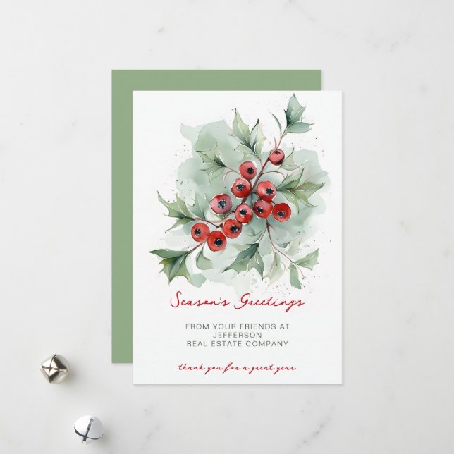 Cartes Pour Fêtes Annuelles Botanical Christmas Holidays Company Business  (Devant/Arrière en situation)