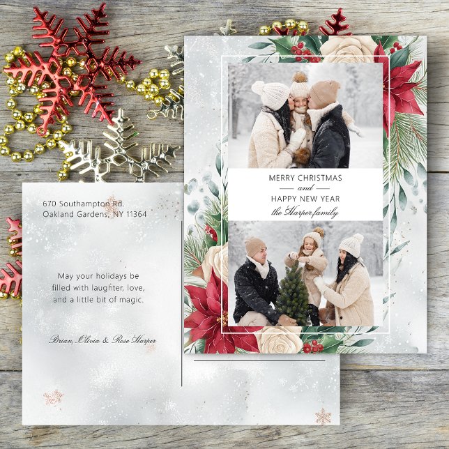 Cartes Pour Fêtes Annuelles Botanique classique d'hiver Deux photos (Créateur téléchargé)