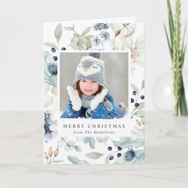 Cartes Pour Fêtes Annuelles Botanique de vacances d'hiver avec photo de famill (Devant)