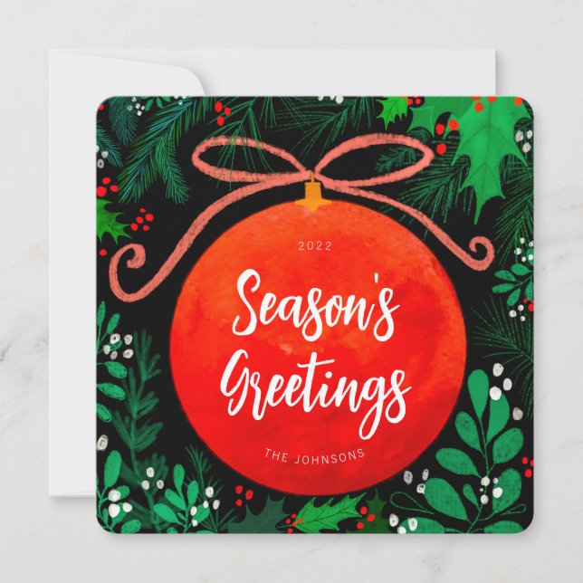 Cartes Pour Fêtes Annuelles Botanique moderne rouge boule de Noël (Devant)