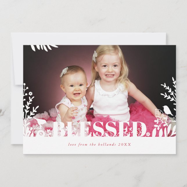 Cartes Pour Fêtes Annuelles BOTANIQUE NOËL, oiseau feuille dessiné à la main (Devant)