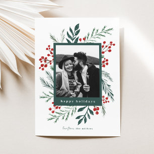 Cartes Pour Fêtes Annuelles Botaniques d'hiver Noël Photo Green Happy
