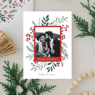 Cartes Pour Fêtes Annuelles Botaniques d'hiver Noël Photo Red Happy