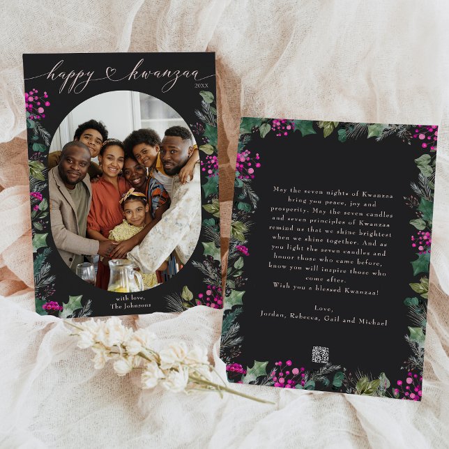 Cartes Pour Fêtes Annuelles Botaniques sombres de Bohême Cute 1 Photo Kwanzaa (Créateur téléchargé)