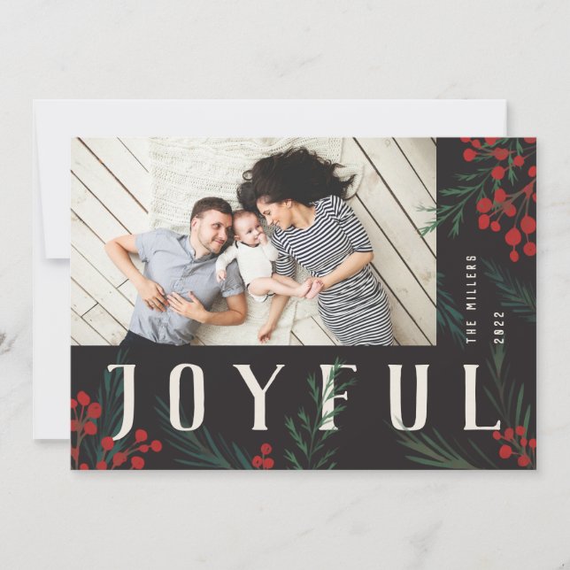 Cartes Pour Fêtes Annuelles Botaniques typographiques Photo Joyeux (Devant)