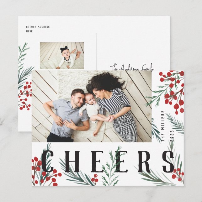 Cartes Pour Fêtes Annuelles Botaniques typographiques Salaires photo (Devant / Derrière)