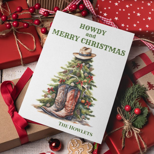 Cartes Pour Fêtes Annuelles Botte de cowboy de l'Ouest sapin de Noël (Créateur téléchargé)