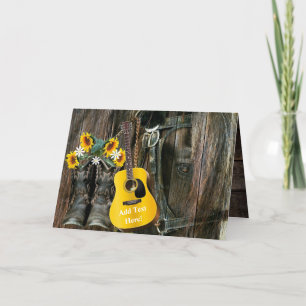 Cartes Pour Fêtes Annuelles Botte de cowboy du cheval occidental guitare tourn