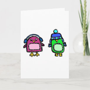 Cartes Pour Fêtes Annuelles Bouche-oreilles et mitaines les pingouins bonnes